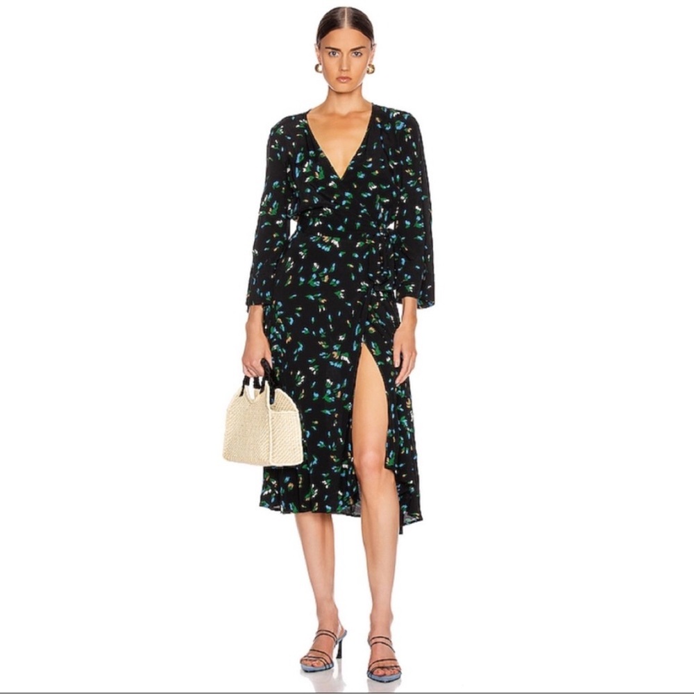 Ganni Black Floral Midi Dress